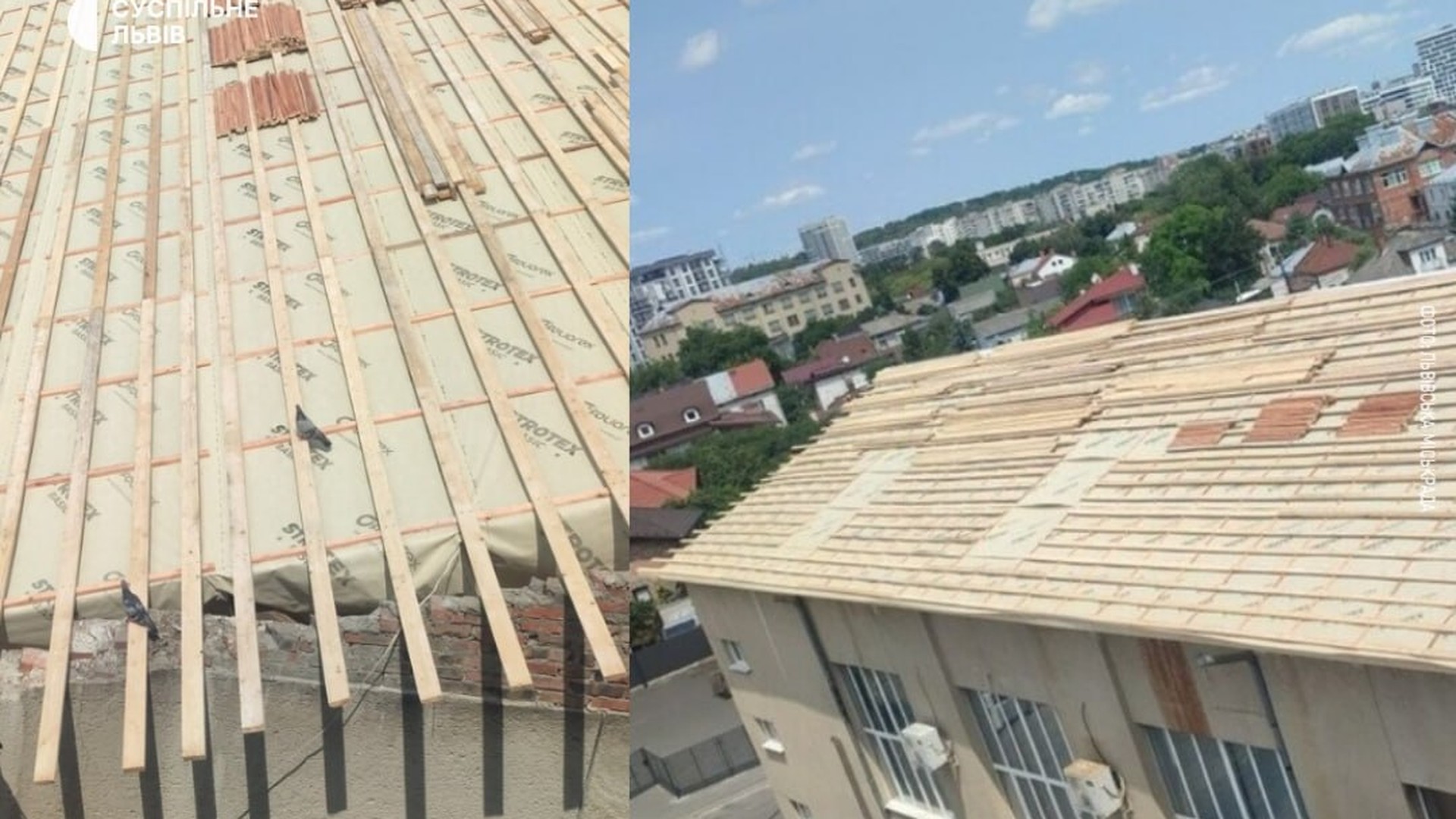 Ремонт дашку та вікон будівлі Шевченківської районної адміністрації у Львові після буревію 29 червня 2026 року