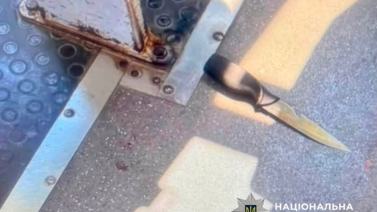 Поліцейські затримують жінку біля маршрутного автобуса на вулиці Личаківській у Львові після нападу з ножем на пасажира