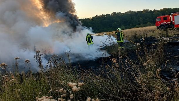 Рятувальники ДСНС Львівщини гасять пожежу сухої трави на полі, 61 пожежа за добу на Львівщині