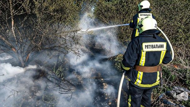 Рятувальники ДСНС гасять пожежу, ілюстративне фото до новини про ліквідацію 28 пожеж на Львівщині за добу