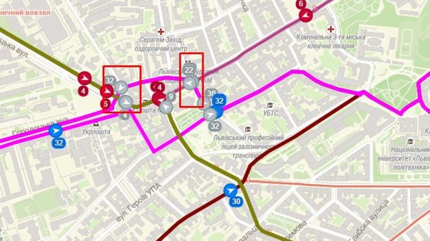 Тролейбус і трамвай на вулиці Городоцькій у Львові, де фіксують затримки шести маршрутів