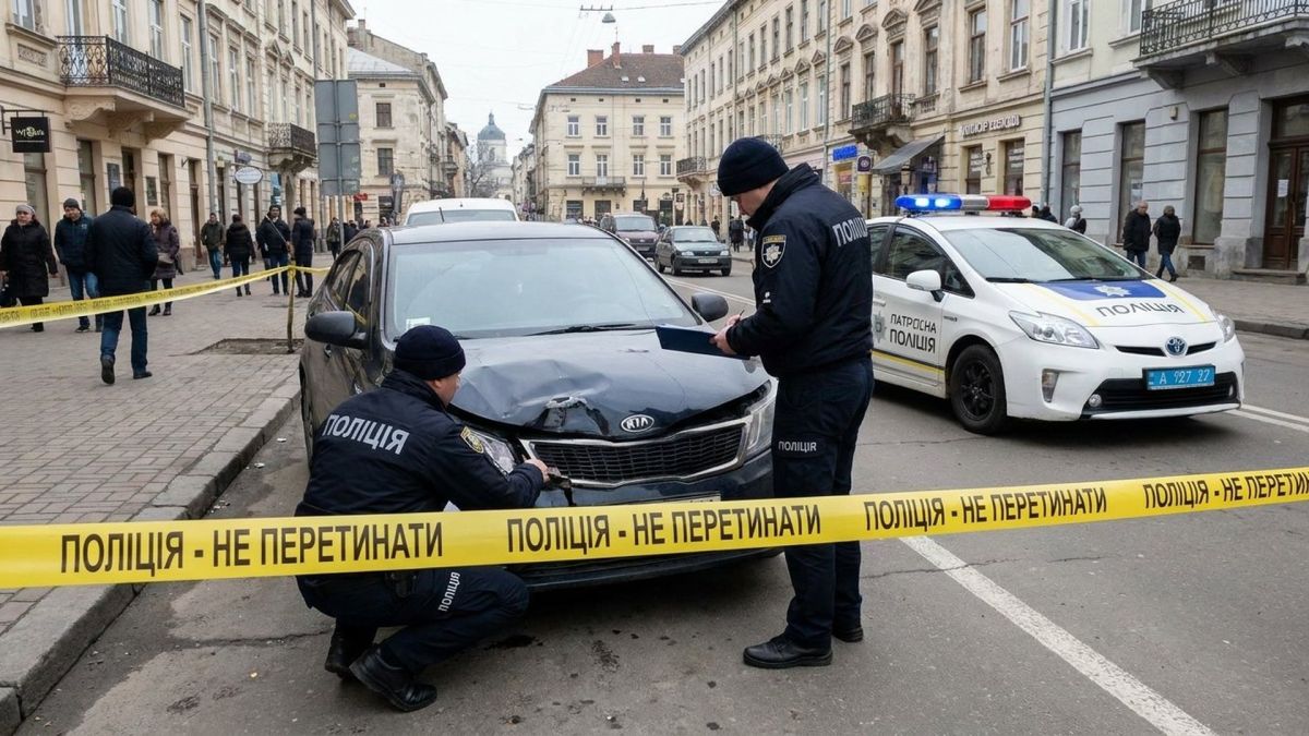 Легковий автомобіль на місці дорожньо-транспортної пригоди поблизу водойми, ілюстративне фото до матеріалу про смертельну ДТП на Львівщині
